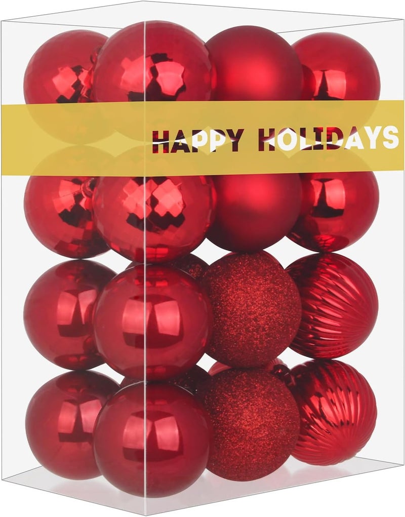 GameXcel Rose Red 3.2" Large Christmas Balls - Christmas Tree Decoration Ornaments Shatterproof Hanging Balls for Birthday Halloween Holiday Wedding Decorations Set of 24pcs - Image 1